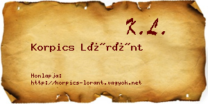 Korpics Lóránt névjegykártya
